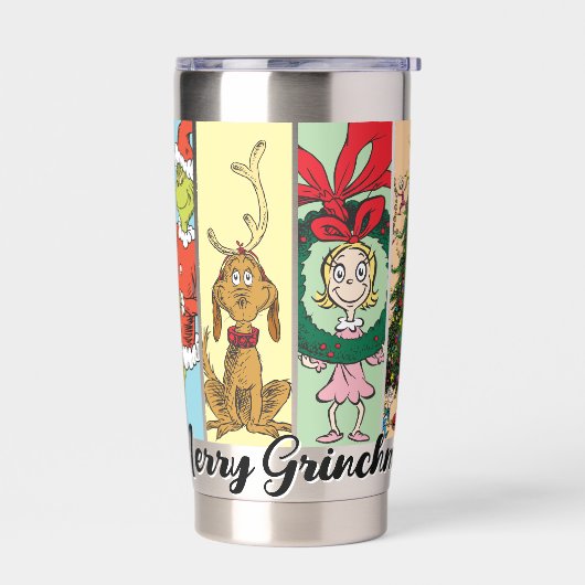 Frohe Grinch-Weihnachten Collage Thermobecher (Links)