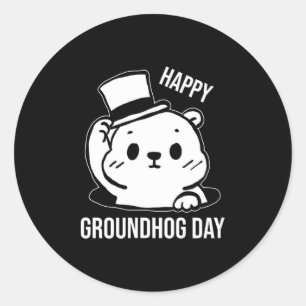 Frohe Groundhog Day Line Art Runder Aufkleber