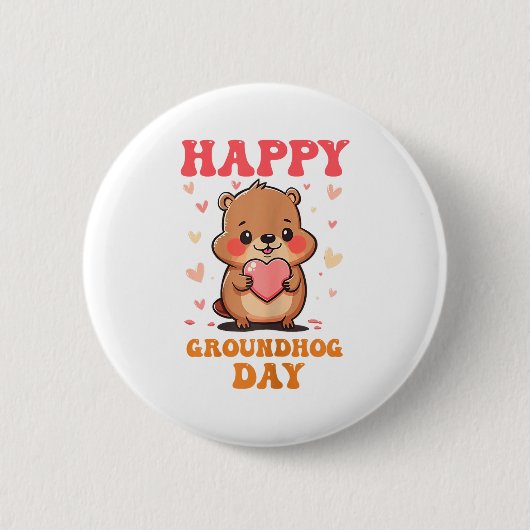 Frohe Groundhog Day Süße Groovy Kunst Grafik Fraue Button (Vorderseite)