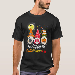 Frohe HALLOHANKSMAS Mit Gnomes Kürbis Katze Kostüm T-Shirt