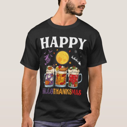 Frohe Hallothanksmas Bier Drinker Halloween bis Xm T-Shirt (Vorderseite)
