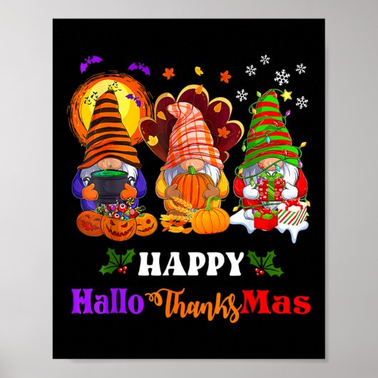Frohe Hallothanksmas drei Gnomes Halloween froh Poster (Vorne)