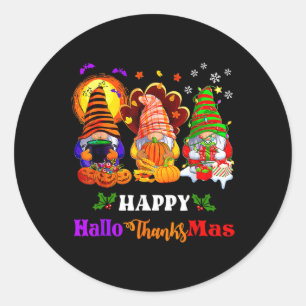 Frohe Hallothanksmas drei Gnomes Halloween froh Runder Aufkleber