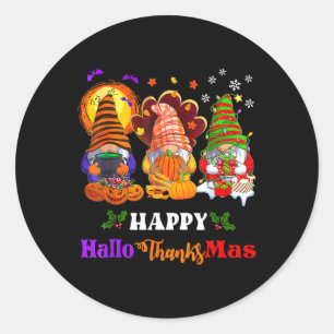Frohe Hallothanksmas drei Gnomes Halloween froh Runder Aufkleber