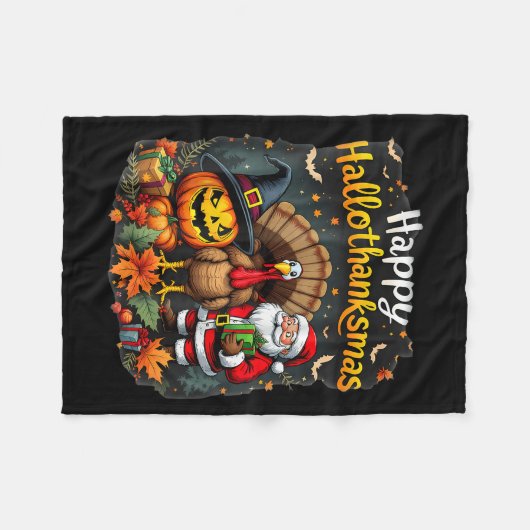 Frohe Hallothanksmas Erntedank Halloween Fleecedecke (Vorderseite (Horizontal))