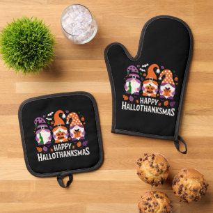Frohe Hallothanksmas Gnome Liebhaber Frohe Weihnac Ofenhandschuh & Topflappen-Set