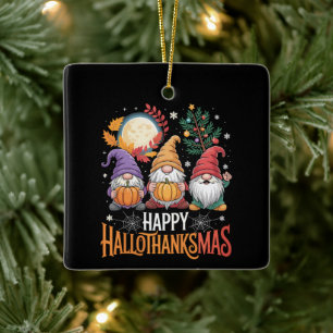 Frohe Hallothanksmas Gnome Liebhaber Halloween Xma Keramikornament