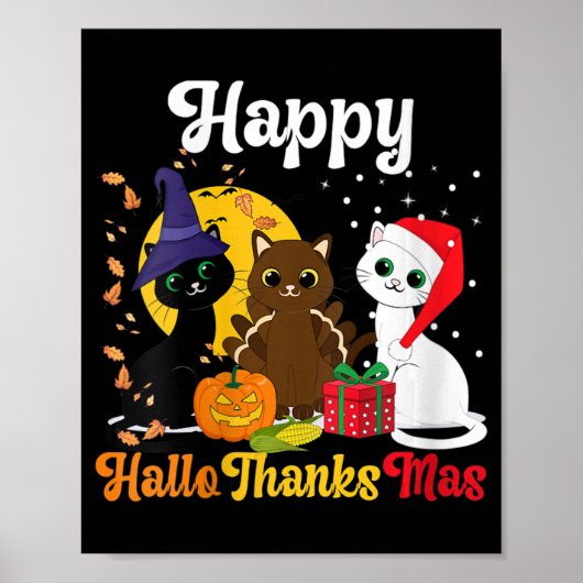 Frohe Hallothanksmas Katzen Halloween Poster (Vorne)