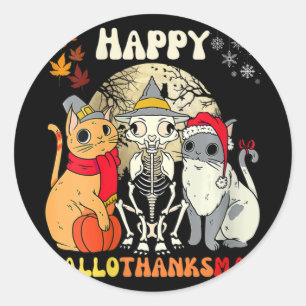Frohe Hallothanksmas Katzen Halloween Thanksg Runder Aufkleber