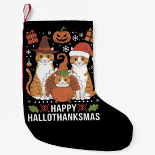 Frohe Hallothanksmas Katzen Halloween Weihnachten Kleiner Weihnachtsstrumpf