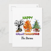 Frohe Hallothanksmas mit Bäumen Feiertagspostkarte (Vorne/Hinten)