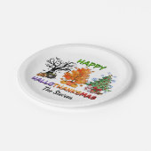 Frohe Hallothanksmas mit Bäumen Pappteller (Schrägansicht)