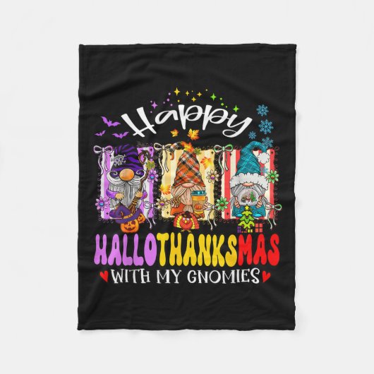 Frohe Hallothanksmas mit meinen Gnomen Halloween Fleecedecke (Vorderseite)