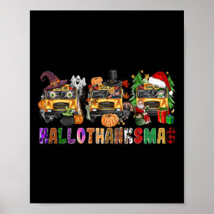 Frohe Hallothanksmas Schulbus Halloween Ch Poster