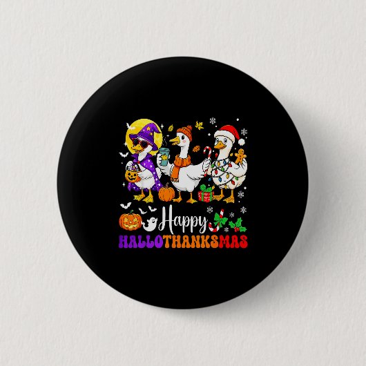 Frohe Hallothanksmas Weihnachtsmann Gans Hexe Grus Button (Vorderseite)