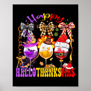 Frohe Hallothanksmas Weinglas Halloween Erntedankf Poster