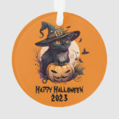 Frohe Halloween 2023 Black Cat & Jack-o-Lantern Ornament (Rückseite)