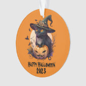 Frohe Halloween 2023 Black Cat & Jack-o-Lantern Ornament (Vorderseite)