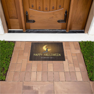 Frohe Halloween Bat & Moon Rustikaler Hintergrund Fußmatte
