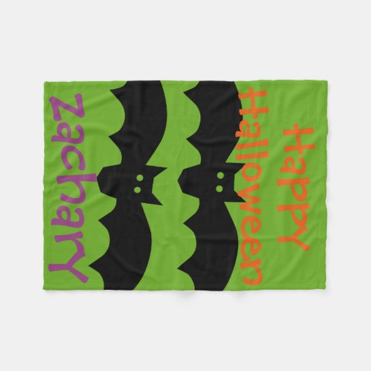 Frohe Halloween Black Bats auf Green Personalisier Fleecedecke (Vorderseite (Horizontal))