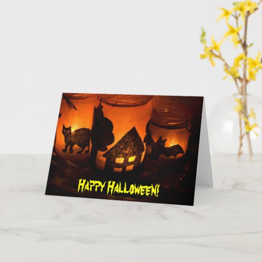 Frohe Halloween Black Cat, Bat Spuk House, ZSSG Karte (Gelbe Blume)