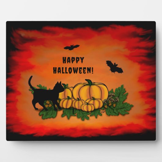 Frohe Halloween , Black Cat , Bat und Pumpkin Fotoplatte (Vorderseite)