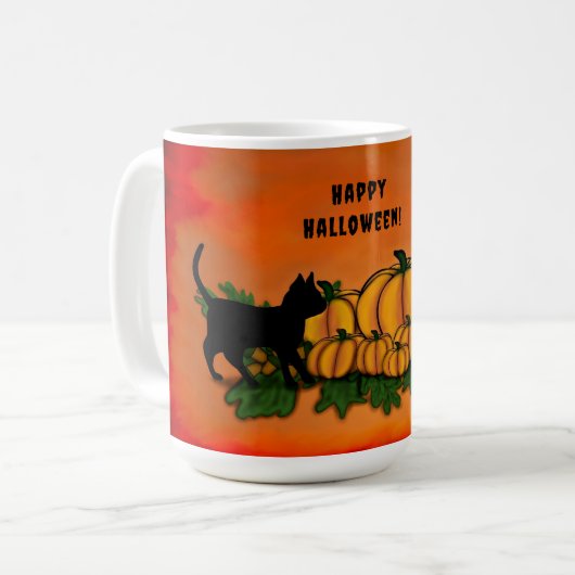 Frohe Halloween , Black Cat , Bat und Pumpkin Kaffeetasse (Vorderseite Links)