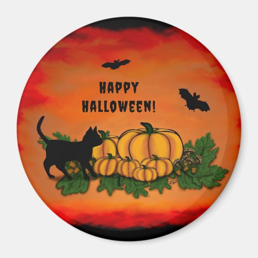 Frohe Halloween , Black Cat , Bat und Pumpkin Magnet (Vorne)