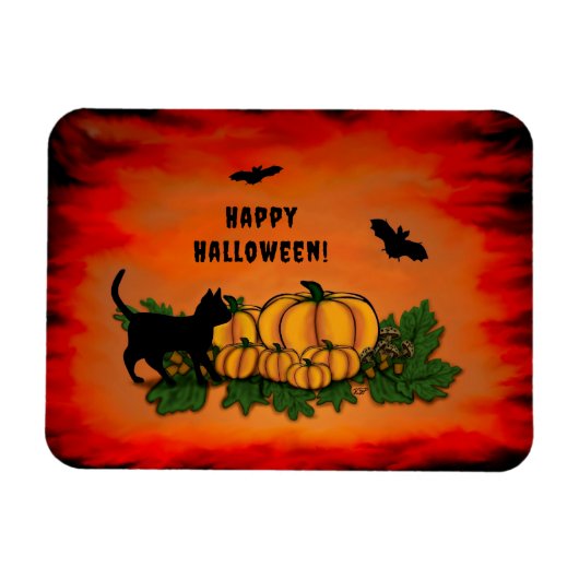 Frohe Halloween , Black Cat , Bat und Pumpkin Magnet (Horizontal)
