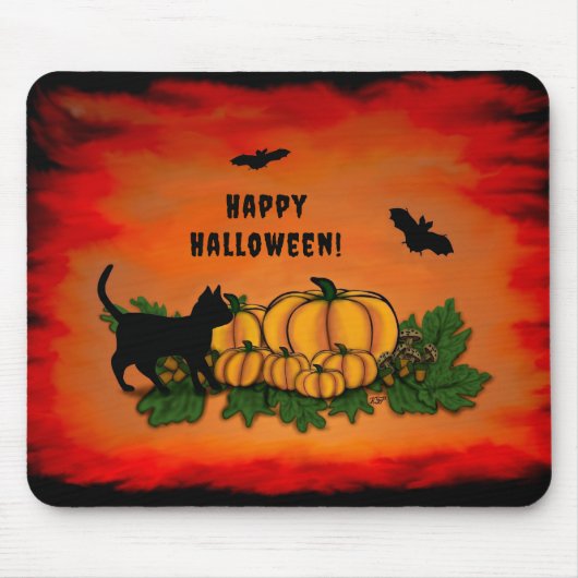 Frohe Halloween , Black Cat , Bat und Pumpkin Mousepad (Vorne)