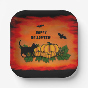 Frohe Halloween , Black Cat , Bat und Pumpkin Pappteller