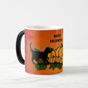 Frohe Halloween , Black Cat , Bat und Pumpkin Verwandlungstasse