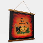 Frohe Halloween , Black Cat , Bat und Pumpkin Wandteppich Mit Holzrahmen (Gewinkelt)