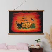 Frohe Halloween , Black Cat , Bat und Pumpkin Wandteppich Mit Holzrahmen (Schlafzimmer)