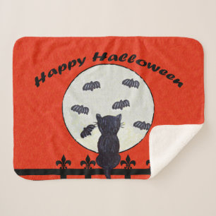 Frohe Halloween Black Cat Fence Moon Fliegender Fl Sherpadecke