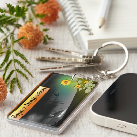 Frohe Halloween & Blume - Schlüsselanhänger (Vorderseite rechts)