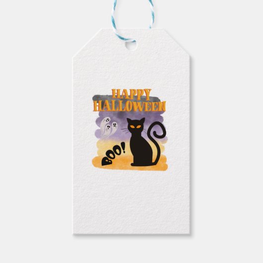 Frohe Halloween BOO! Ghost Black Cat Geschenkanhänger (Vorderseite)
