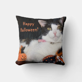 Frohe Halloween Calico Katze mit Kürbis Kissen