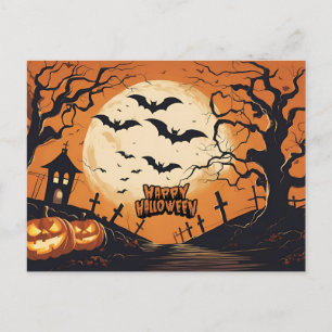 Frohe Halloween Fledermäuse fliegen über den Fried Feiertagspostkarte