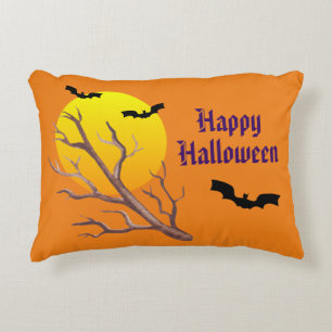 Frohe Halloween-Fledermäuse und der Mond Dekokissen