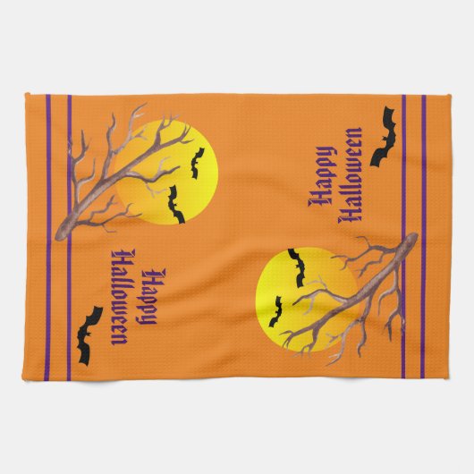 Frohe Halloween-Fledermäuse und der Mond Geschirrtuch (Horizontal)