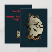 Frohe Halloween-Fledermäuse und Haunting Moon Einladung (Vorne/Hinten)