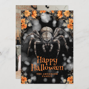 Frohe Halloween-Foto-Karte des grauen Spiders Feiertagskarte