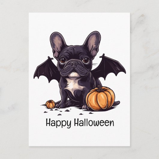 Frohe Halloween French Bulldog Bat Wings Pumpkins Postkarte (Vorderseite)
