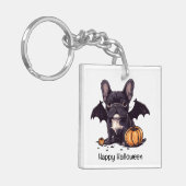 Frohe Halloween French Bulldog Bat Wings Pumpkins Schlüsselanhänger (Vorderseite links)