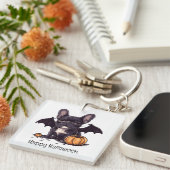 Frohe Halloween French Bulldog Bat Wings Pumpkins Schlüsselanhänger (Vorderseite rechts)