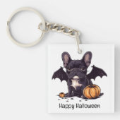 Frohe Halloween French Bulldog Bat Wings Pumpkins Schlüsselanhänger (Vorderseite)