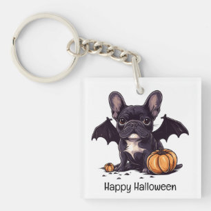 Frohe Halloween French Bulldog Bat Wings Pumpkins Schlüsselanhänger
