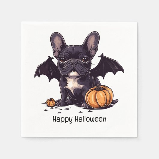 Frohe Halloween French Bulldog Bat Wings Pumpkins Serviette (Vorderseite)
