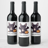 Frohe Halloween French Bulldog Bat Wings Pumpkins Weinetikett (Flaschen)